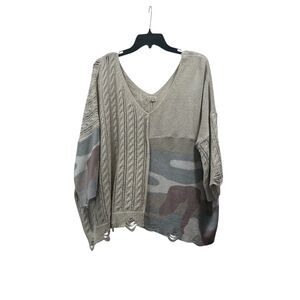POL Camo Patchwork Short Sleeve Sweater Slouchy Knit Top Size M